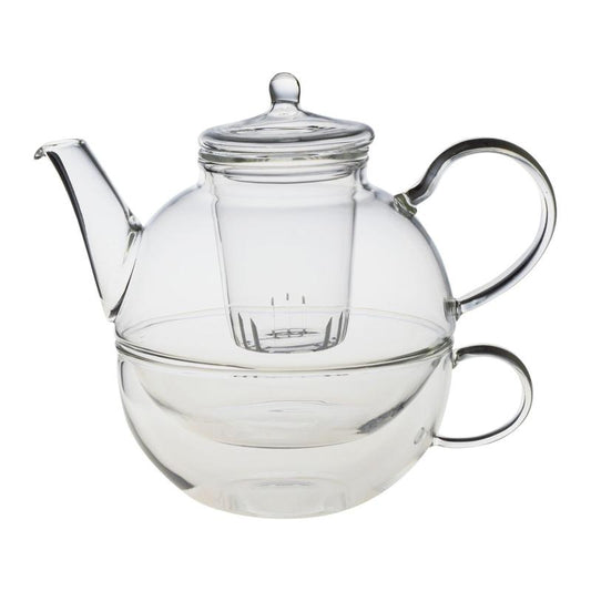 Glass Tea-For-One Tea Pot, Cup and Glass Infuser Set