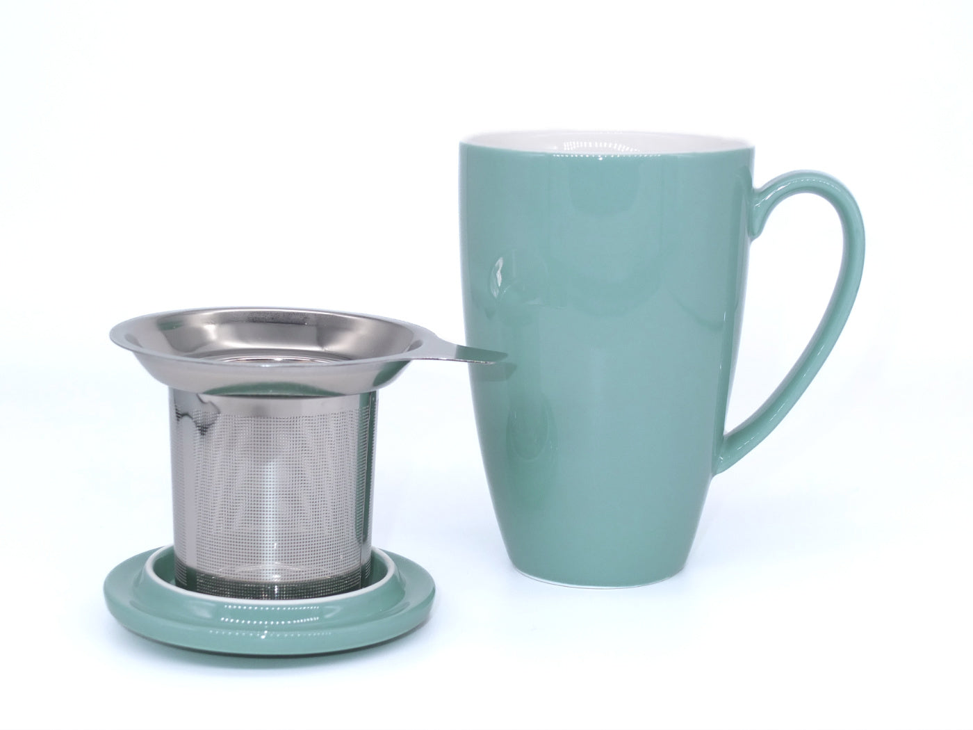 Cool Blue Riga Tall Porcelain Infuser Mug with Lid (450ml)