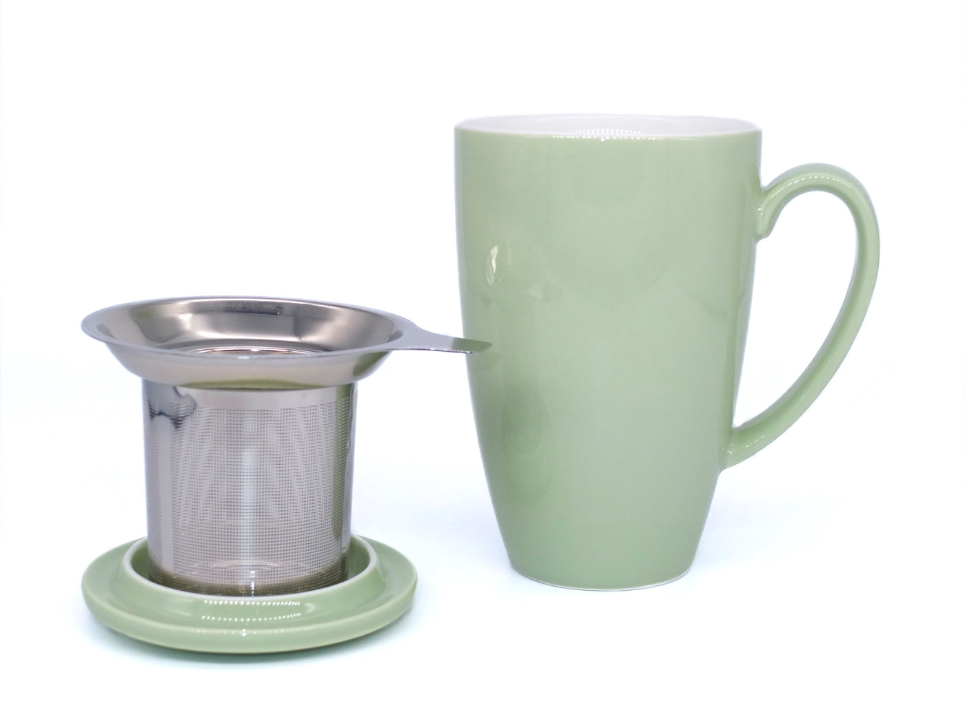 Pale Sage Riga Tall Porcelain Infuser Mug with Lid (450ml)