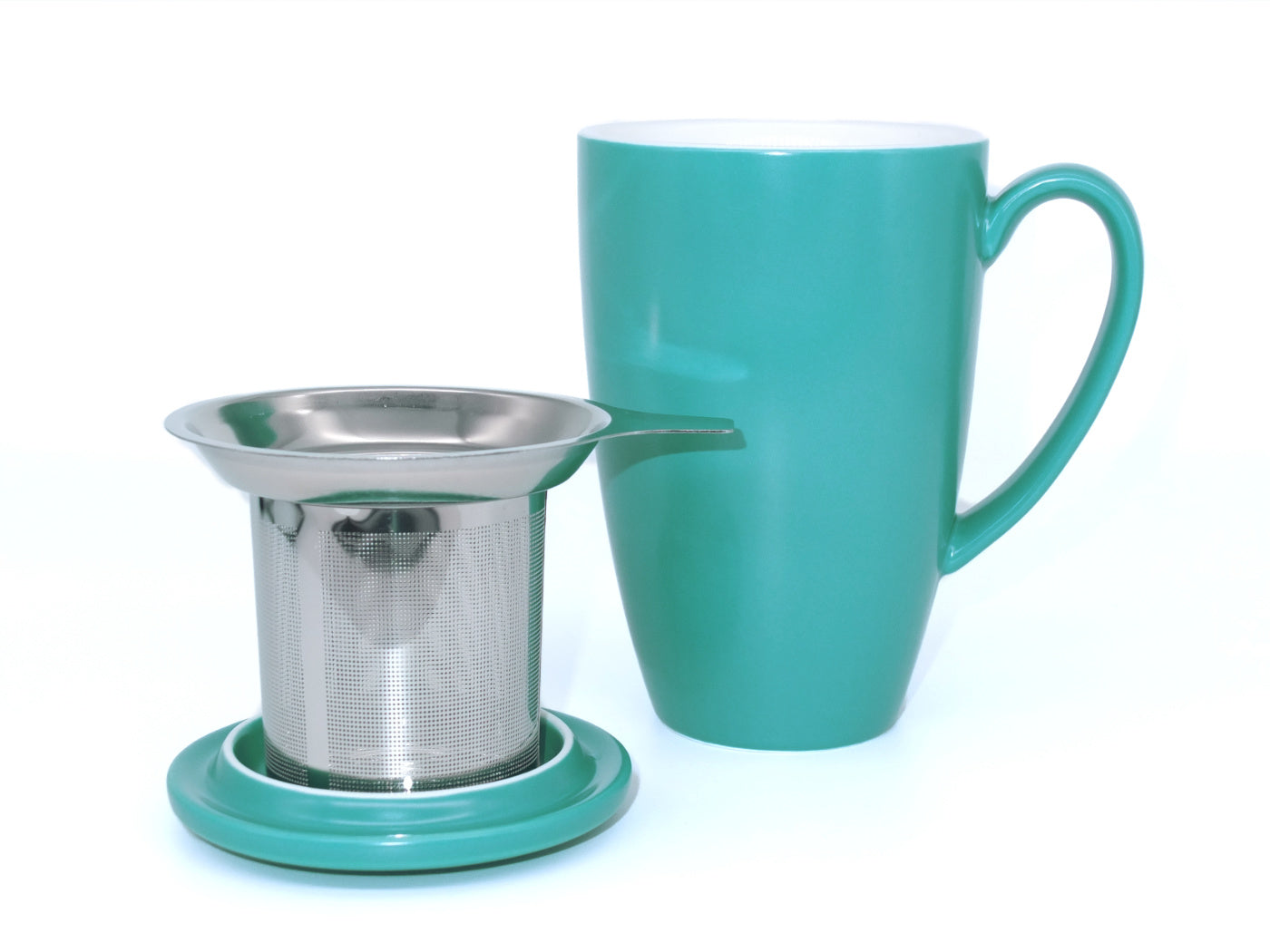 Satin Teal Riga Tall Porcelain Infuser Mug with Lid (450ml)